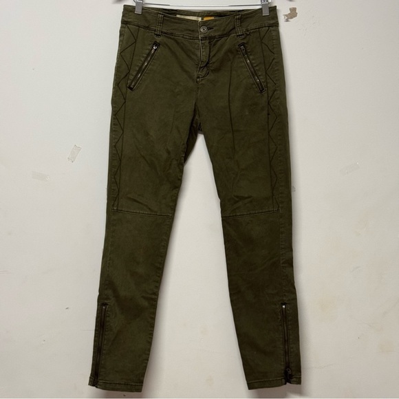 Anthropologie Pilcro Olive Green Zipper Ankle Skinny Moto Pants 8 - Picture 1 of 6